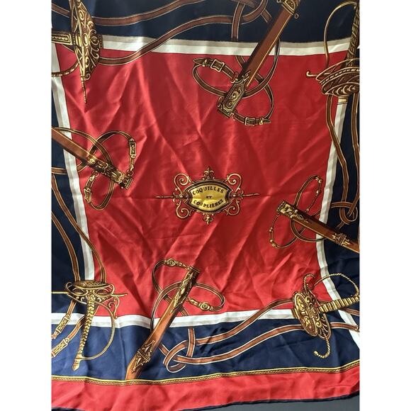 Comtesse De Paris Silk Scarf Vintage Equestrian Red Blue Career Capsule Cocktail - Picture 8 of 8